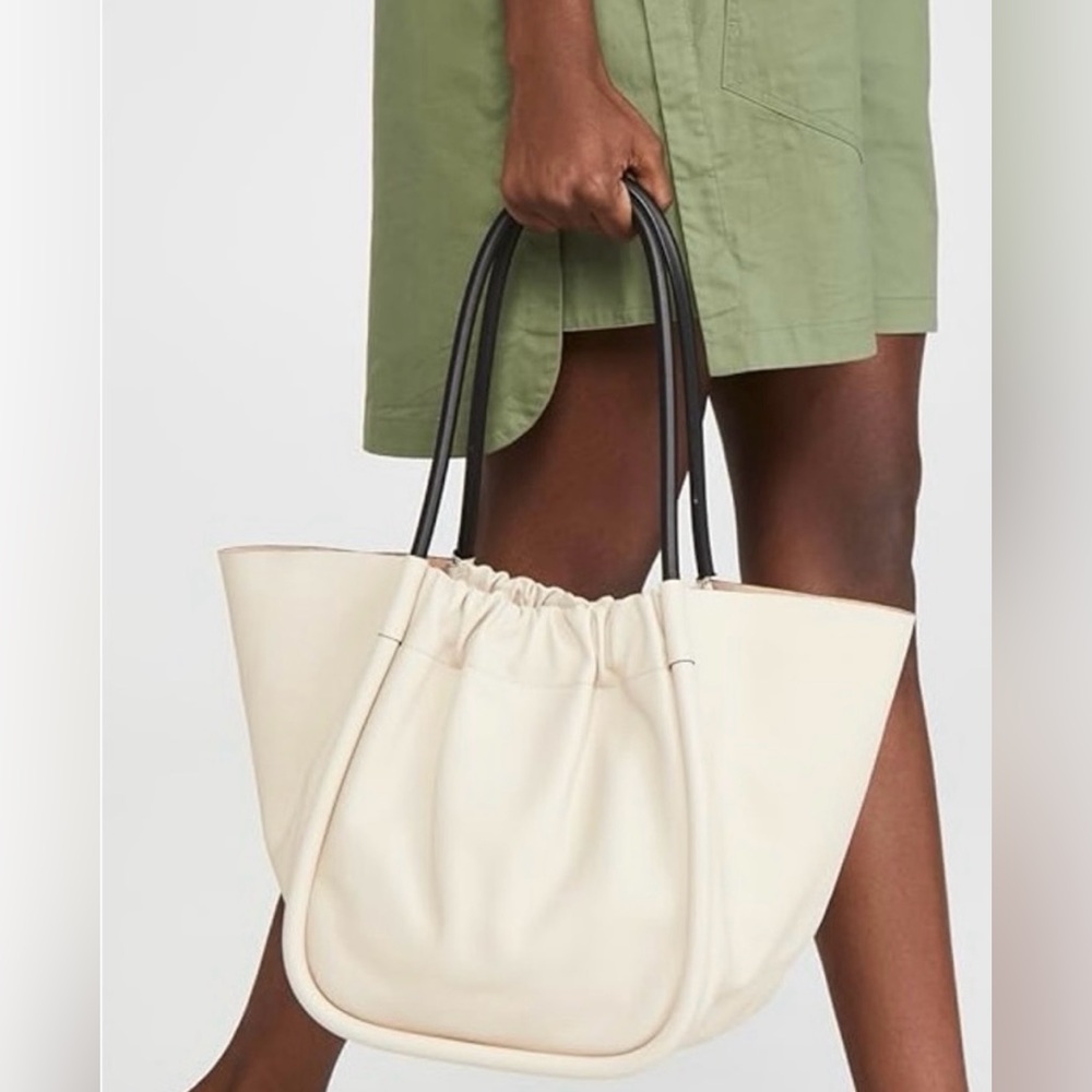 Proenza Schouler - Cream Leather Ruched Tote Bag with Black Handles